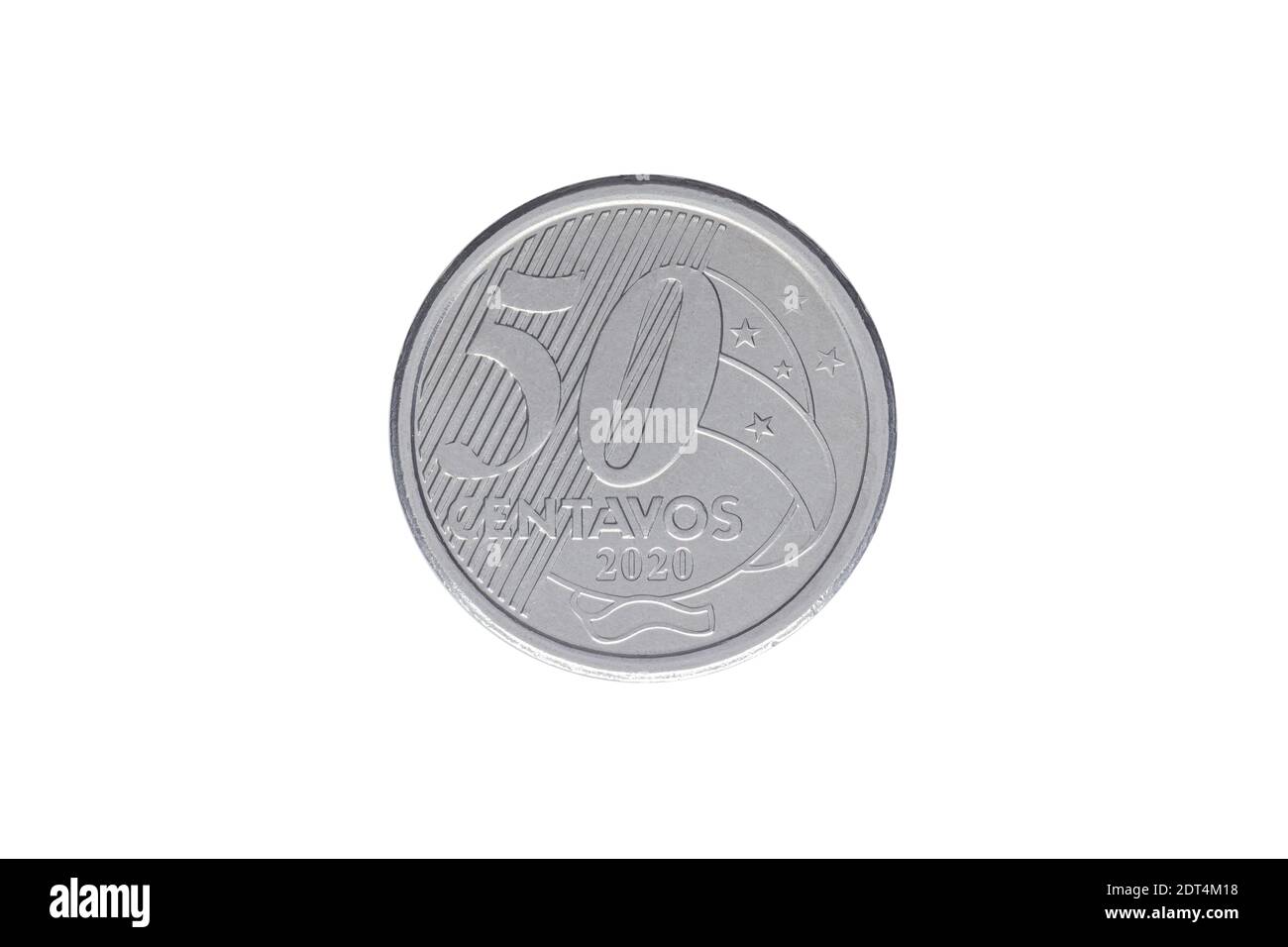 Brazilian '50 Real cents' coin 2020 on white background Stock Photo