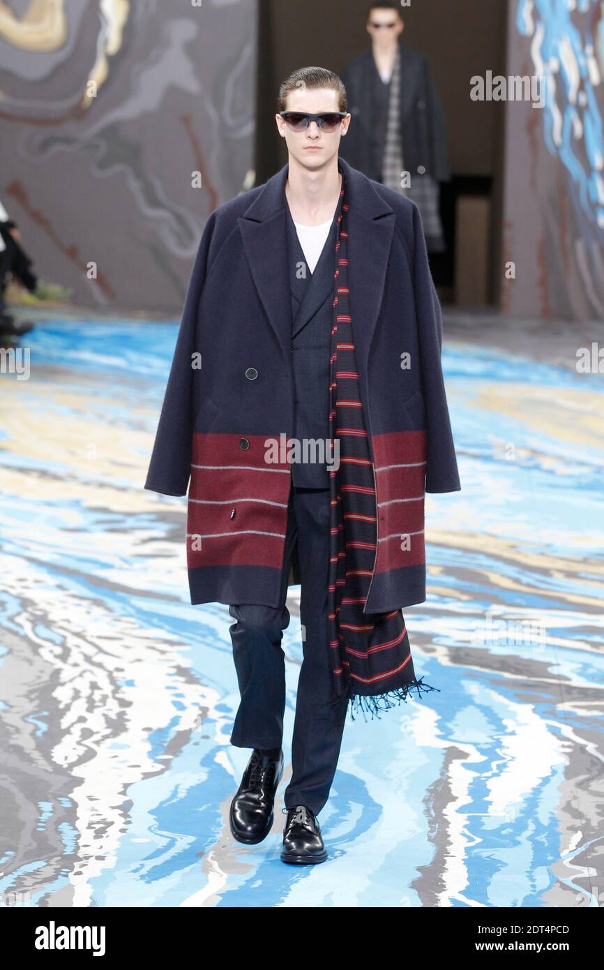 A model displays a creation by designer Kim Jones for the Louis Vuitton Fall-Winter 2014/2015 Men's collection presentation held at Serre Andre Citroen in Paris, France on January 16, 2014. Photo by Alain Gil-Gonzalez/ABACAPRESS.COM Stock Photo