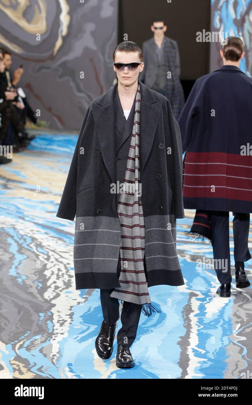 A model displays a creation by designer Kim Jones for the Louis Vuitton Fall-Winter 2014/2015 Men's collection presentation held at Serre Andre Citroen in Paris, France on January 16, 2014. Photo by Alain Gil-Gonzalez/ABACAPRESS.COM Stock Photo