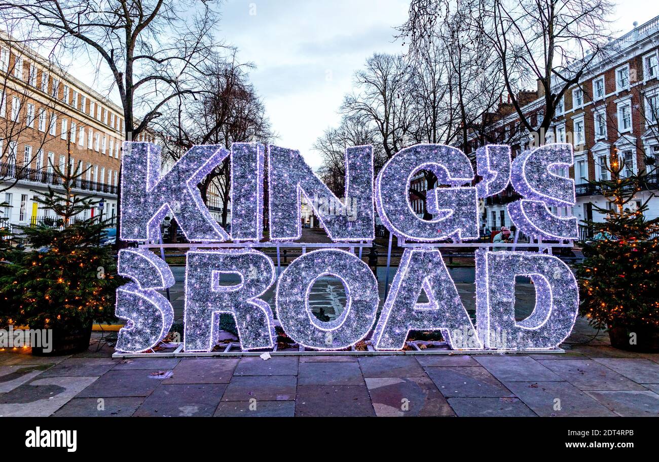 The Kings Road Christmas Sign at Night Chelsea London UK Stock Photo