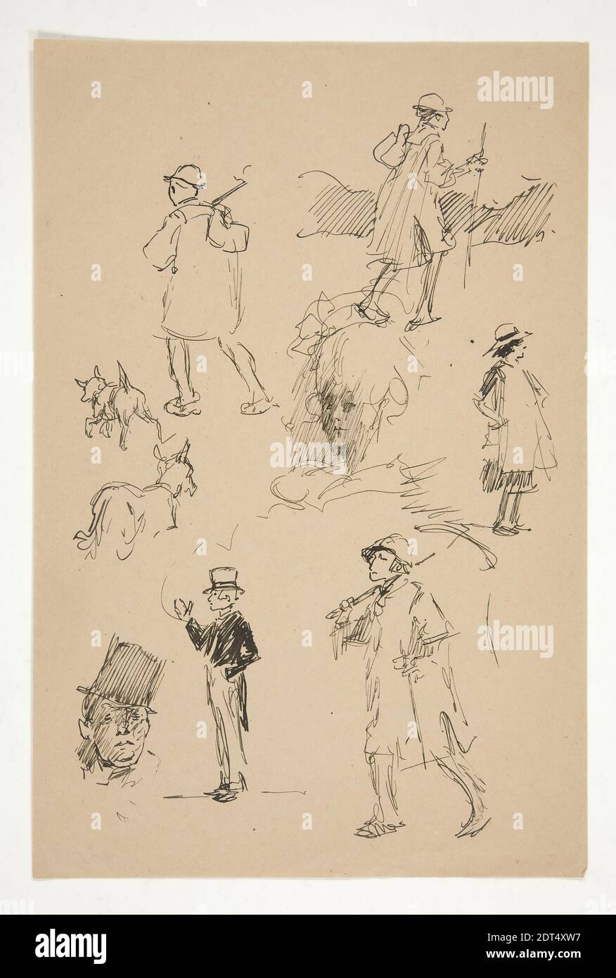 Artist: Edwin Austin Abbey, American, 1852–1911, M.A., 1897, Sheet of sketches of country figures, Pen and ink, Brown wove, 22.6 × 15 cm (8 7/8 × 5 7/8 in.), Made in United States, American, 19th century, Works on Paper - Drawings and Watercolors Stock Photo
