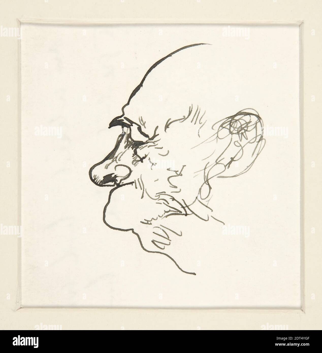 Artist: Edwin Austin Abbey, American, 1852–1911, M.A., 1897, Left profile of an old man, Pen and ink, Wove, matted with 1937.3621, 11.2 × 8.6 cm (4 7/16 × 3 3/8 in.), Made in United States, American, 19th century, Works on Paper - Drawings and Watercolors Stock Photo