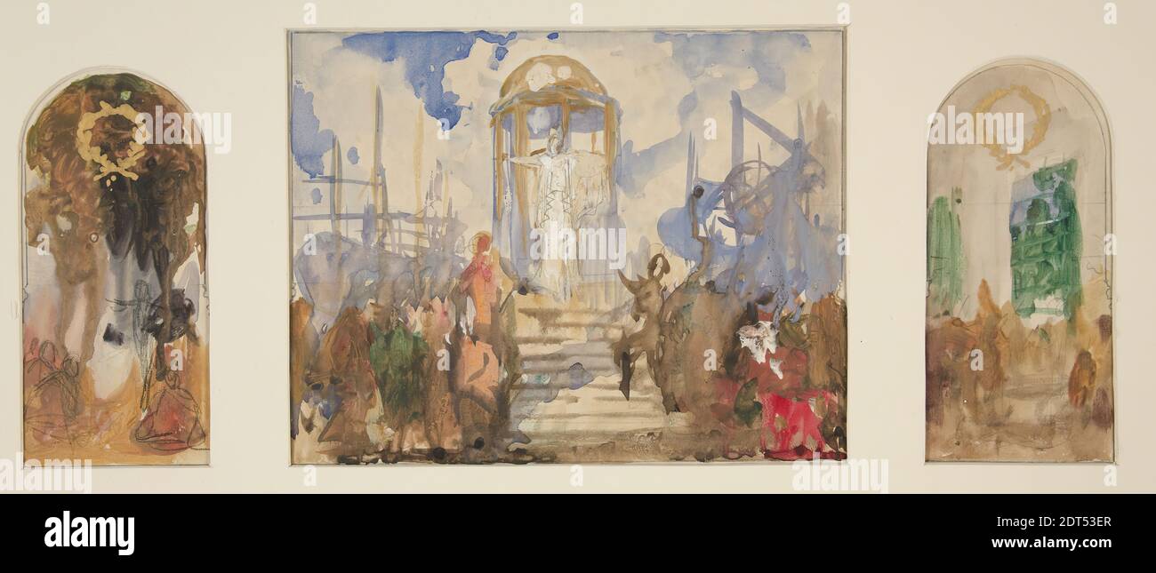 Artist: Edwin Austin Abbey, American, 1852–1911, M.A., 1897, Composition studies for Penn’s Treaty with the Indians, The Apotheosis of Pennsylvania, and The Reading of the Declaration of Independence murals in the House Chamber, Pennsylvania State Capitol at Harrisburg, Graphite, watercolor, gouache, 19 × 51.6 cm (7 1/2 × 20 5/16 in.), Made in United States, American, 19th century, Works on Paper - Drawings and Watercolors Stock Photo