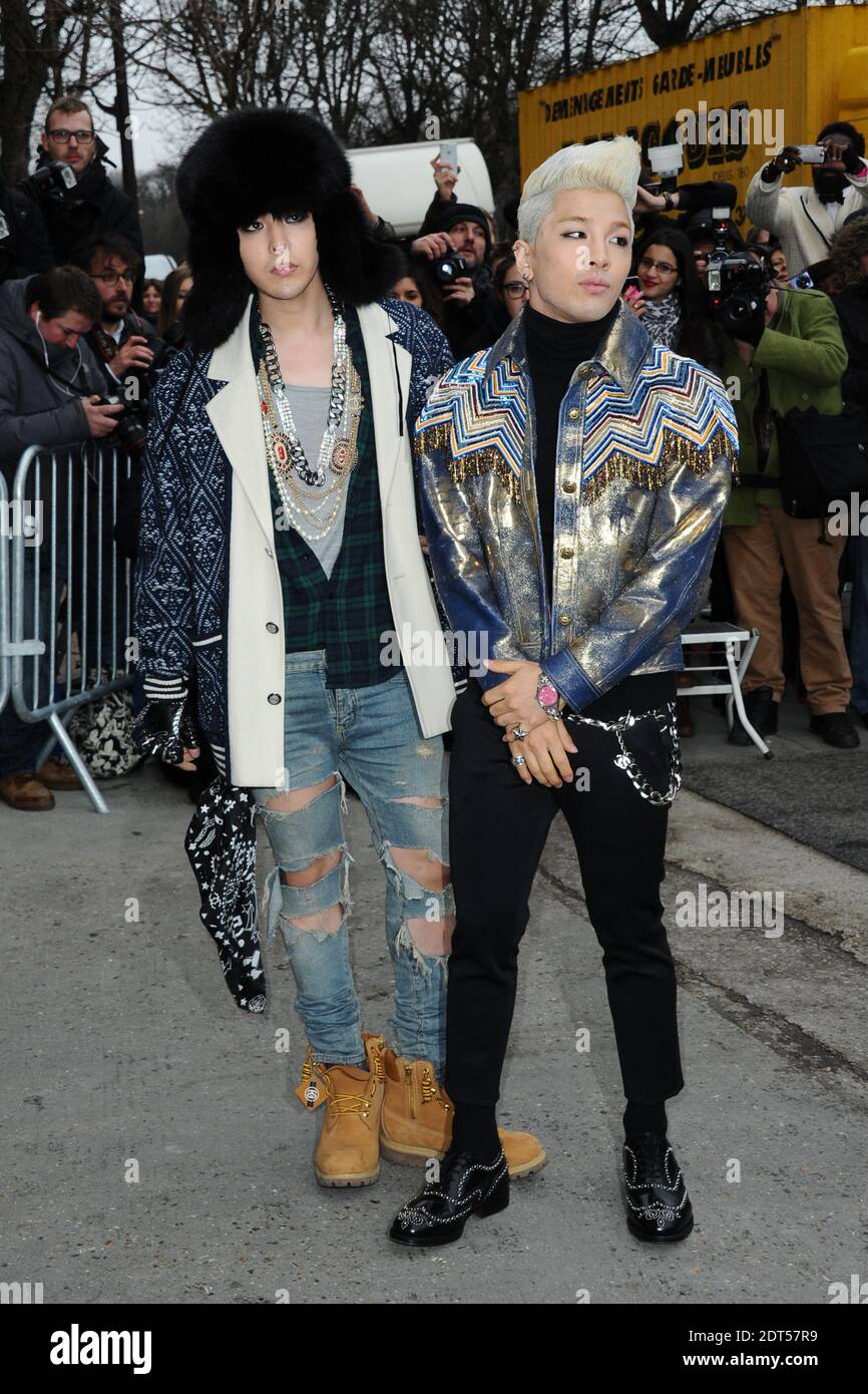 G-Dragon and Tae Yang arriving to the Chanel Spring-Summer 2014 Haute-Couture  collection show held at the Grand Palais in Paris, France, on January 21,  2014. Photo by Aurore Marechal/ABACAPRESS.COM Stock Photo 
