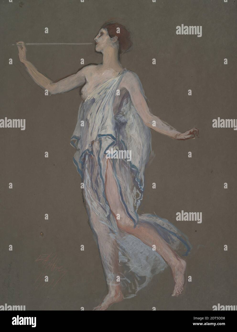 Artist: Edwin Austin Abbey, American, 1852–1911, M.A., 1897, Figure study for the figure of Fame(?) in The Reading of the Declaration of Independence, study for mural for the state capitol building in Harrisburg, Pennsylvania, 1902-1911 (idea abandoned posthumously by Mrs. Abbey and John Singer Sargent), Gouache, Green wove, 74 × 57 cm (29 1/8 × 22 7/16 in.), Made in United States, American, 19th century, Works on Paper - Drawings and Watercolors Stock Photo