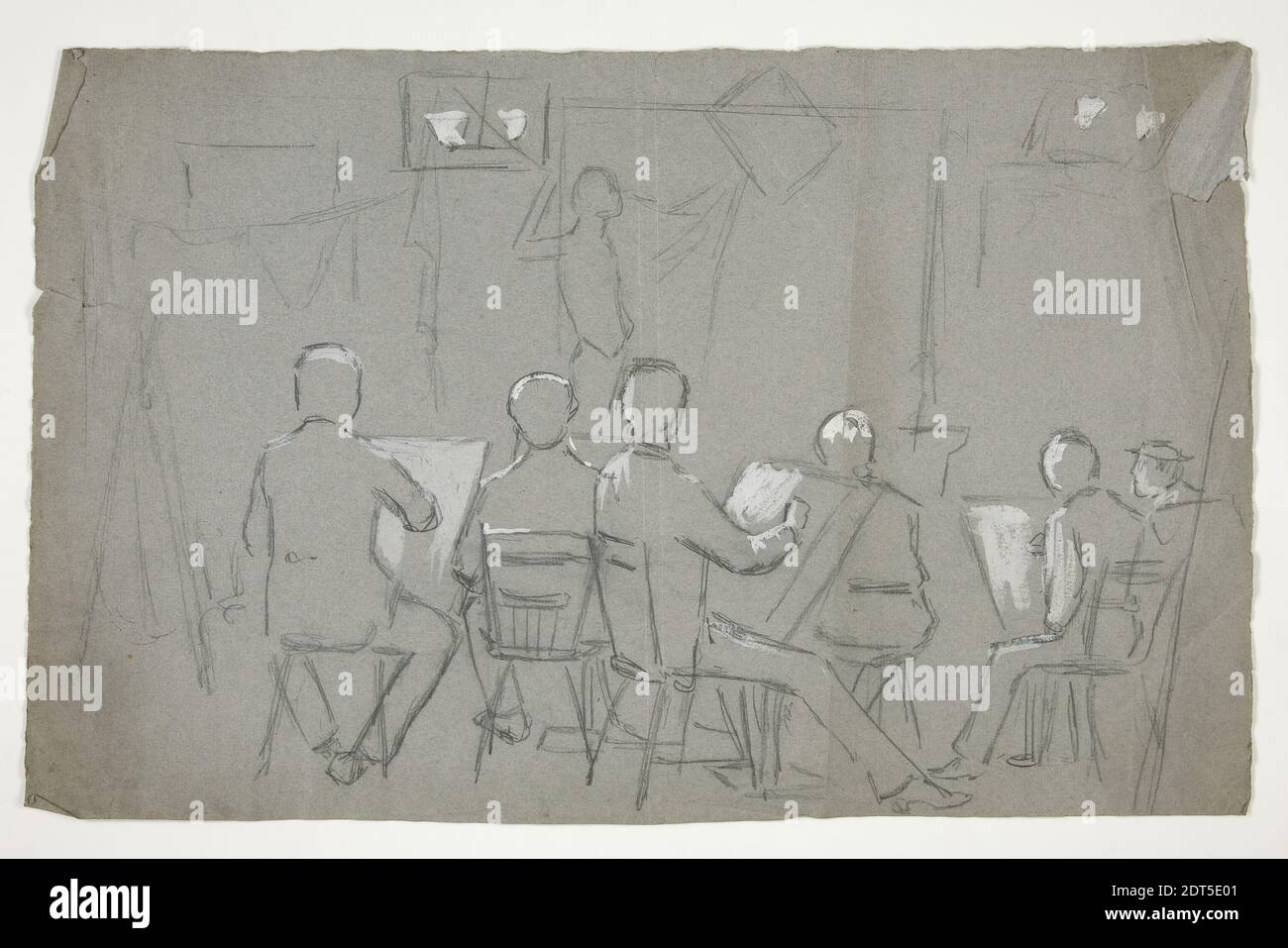 Artist: Edwin Austin Abbey, American, 1852–1911, M.A., 1897, Sketch of a room of students drawing a model, Graphite, white gouache, Blue laid, 29.2 × 46.4 cm (11 1/2 × 18 1/4 in.), Made in United States, American, 19th century, Works on Paper - Drawings and Watercolors Stock Photo