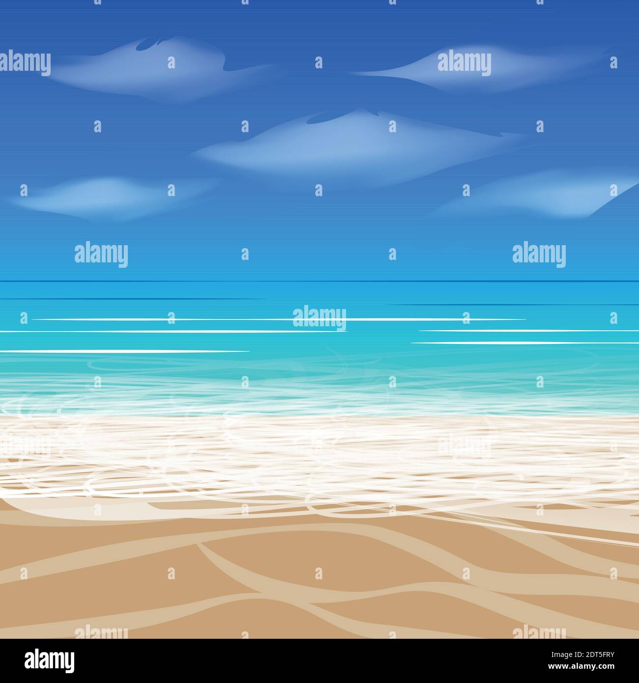 Tropical beach, sea and cloudy sky vector illustration Stock Vector