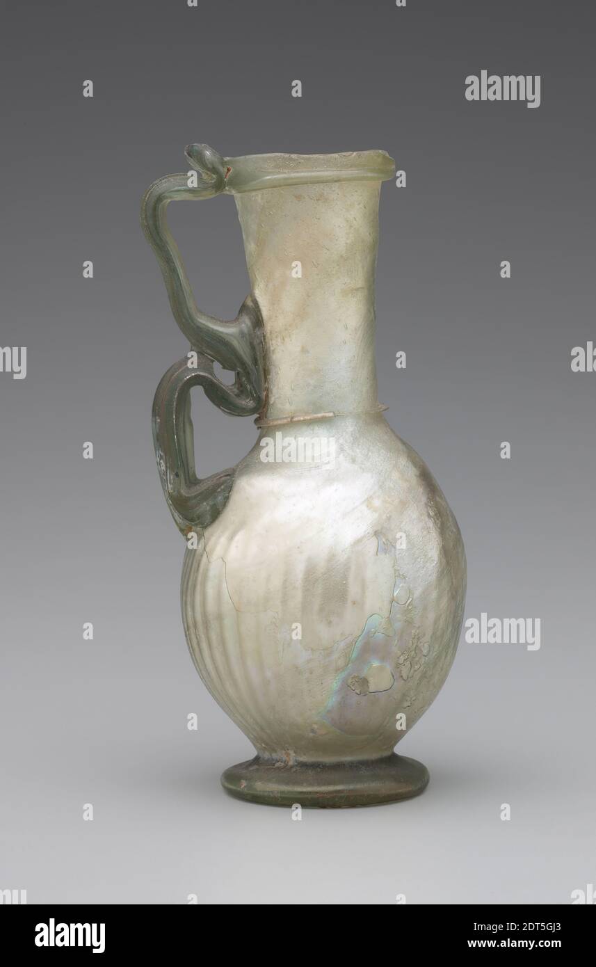 Jug, 3rd century A.D., Free-blown glass with a trailed handle, 13.5 × 5 ...