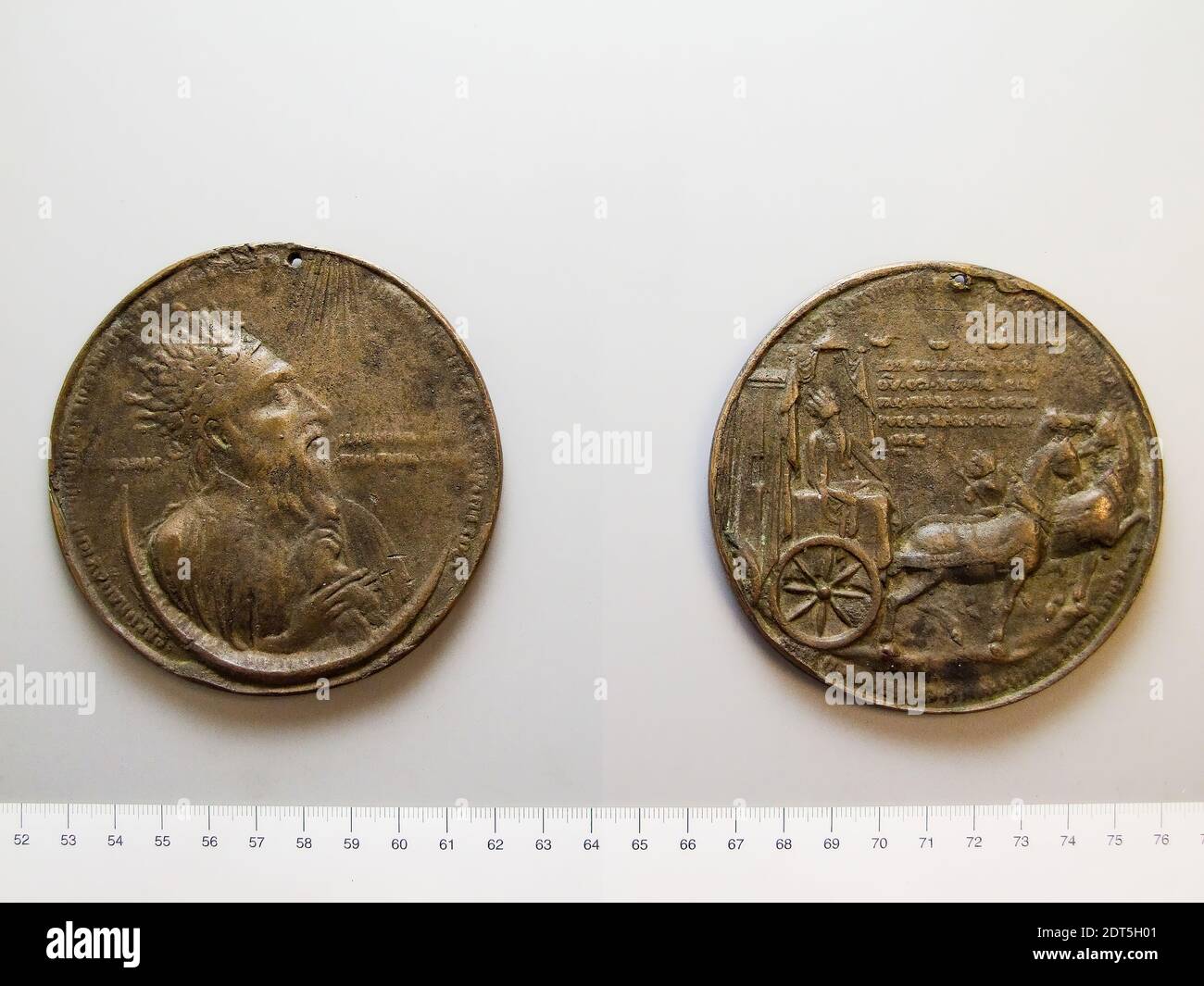 Maker: Unknown, Heraclius I, Emperor of Byzantium, Late 1300’s, Bronze, 279.09 g, 12:00, 94 mm, Made in Burgundy, French, Burgundian, 14th century, Numismatics Stock Photo