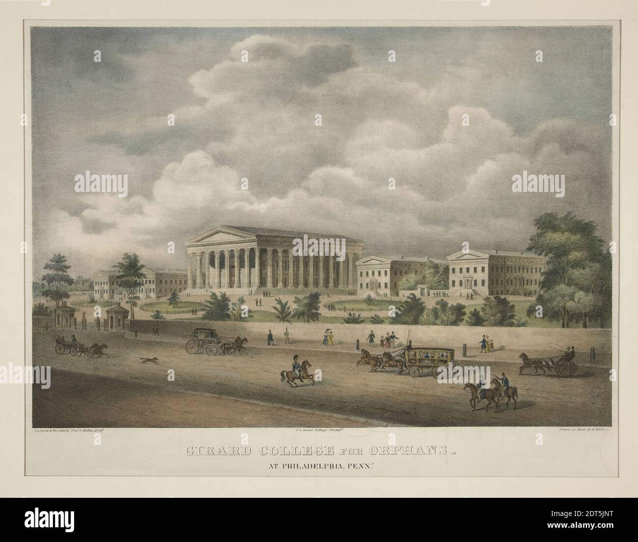 Artist: Alfred M. Hoffy, American, 1790–1860, After: Thomas Ustick Walter, American, 1804–1887, Girard College for Orphans - at Philidelphia, Penna., Lithograph, sheet: 43.5 × 55 cm (17 1/8 × 21 5/8 in.), Made in United States, American, 19th century, Works on Paper - Prints Stock Photo