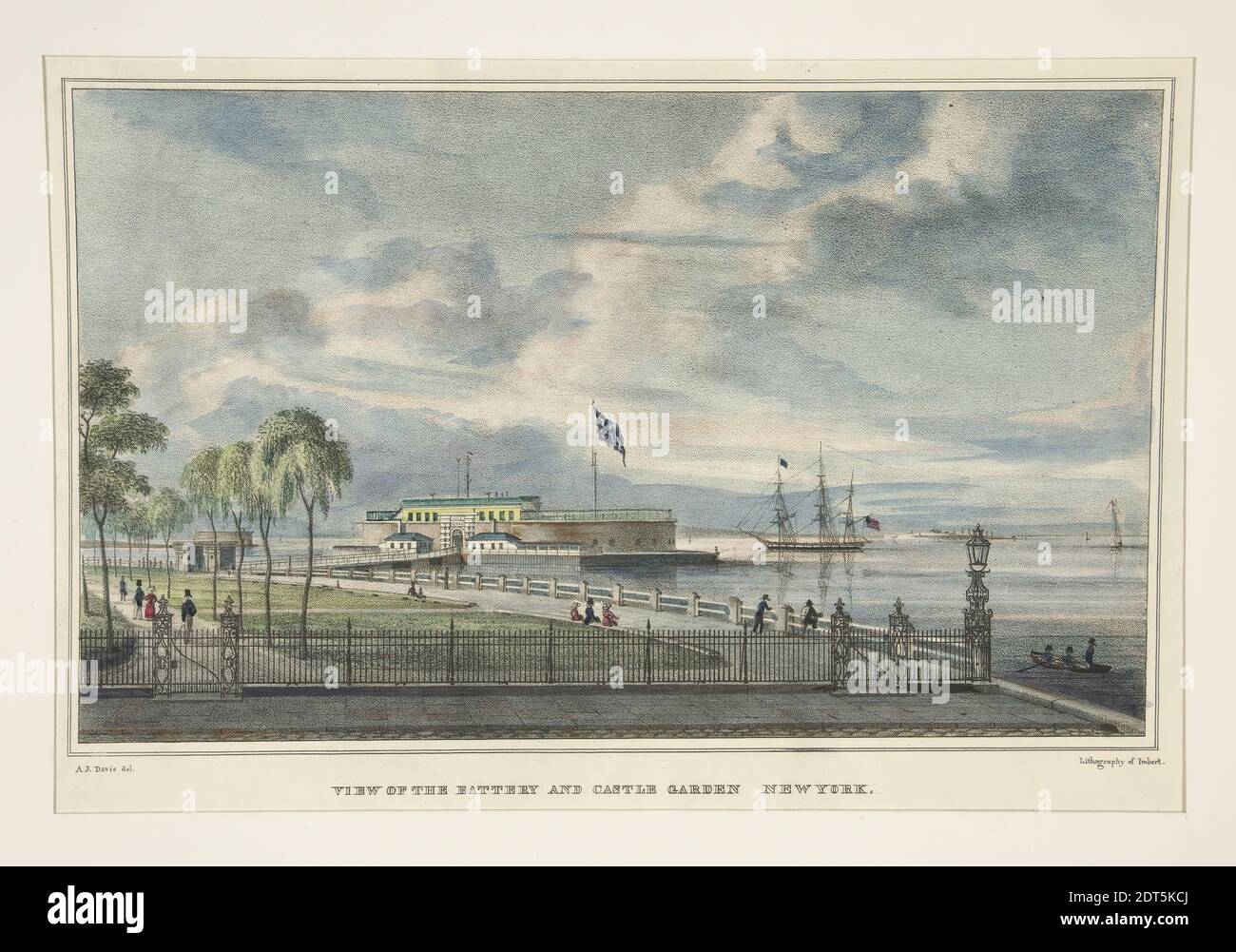 Artist: Anthony Imbert, American, born France, 1794/95–1834, After (probably): Alexander Jackson Davis, American, 1803–1892, View of the Battery and Castle Garden, Lithograph, sheet: 28 × 45 cm (11 × 17 11/16 in.), Made in United States, American, 19th century, Works on Paper - Prints Stock Photo