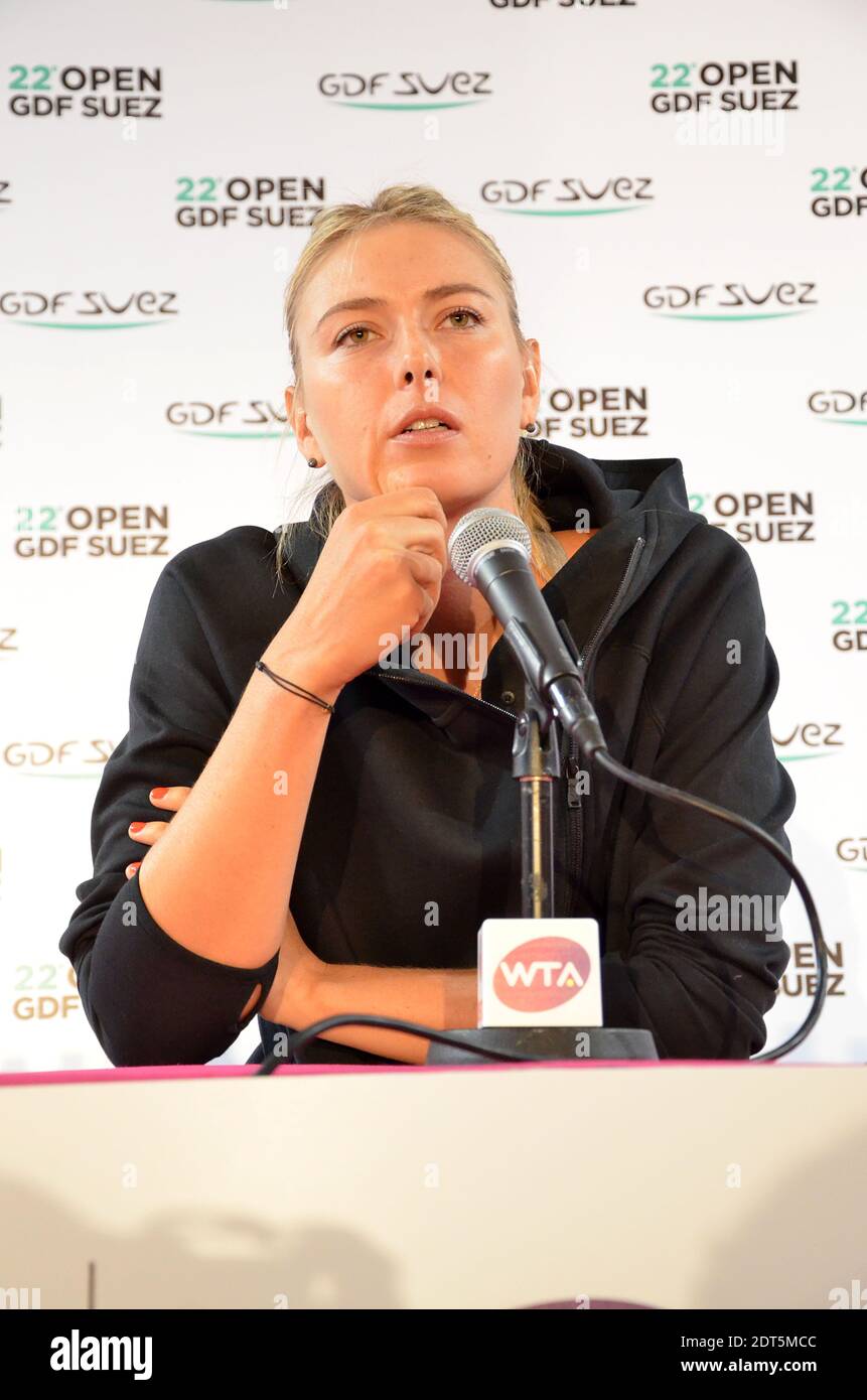 Russian tennis star Maria Sharapova gives a press conference at the WTA