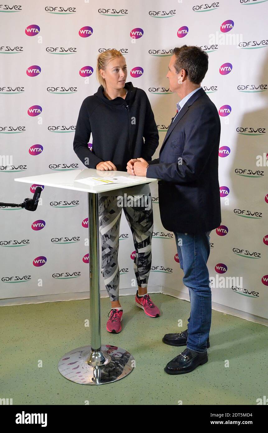 Russian tennis star Maria Sharapova gives a press conference at the WTA