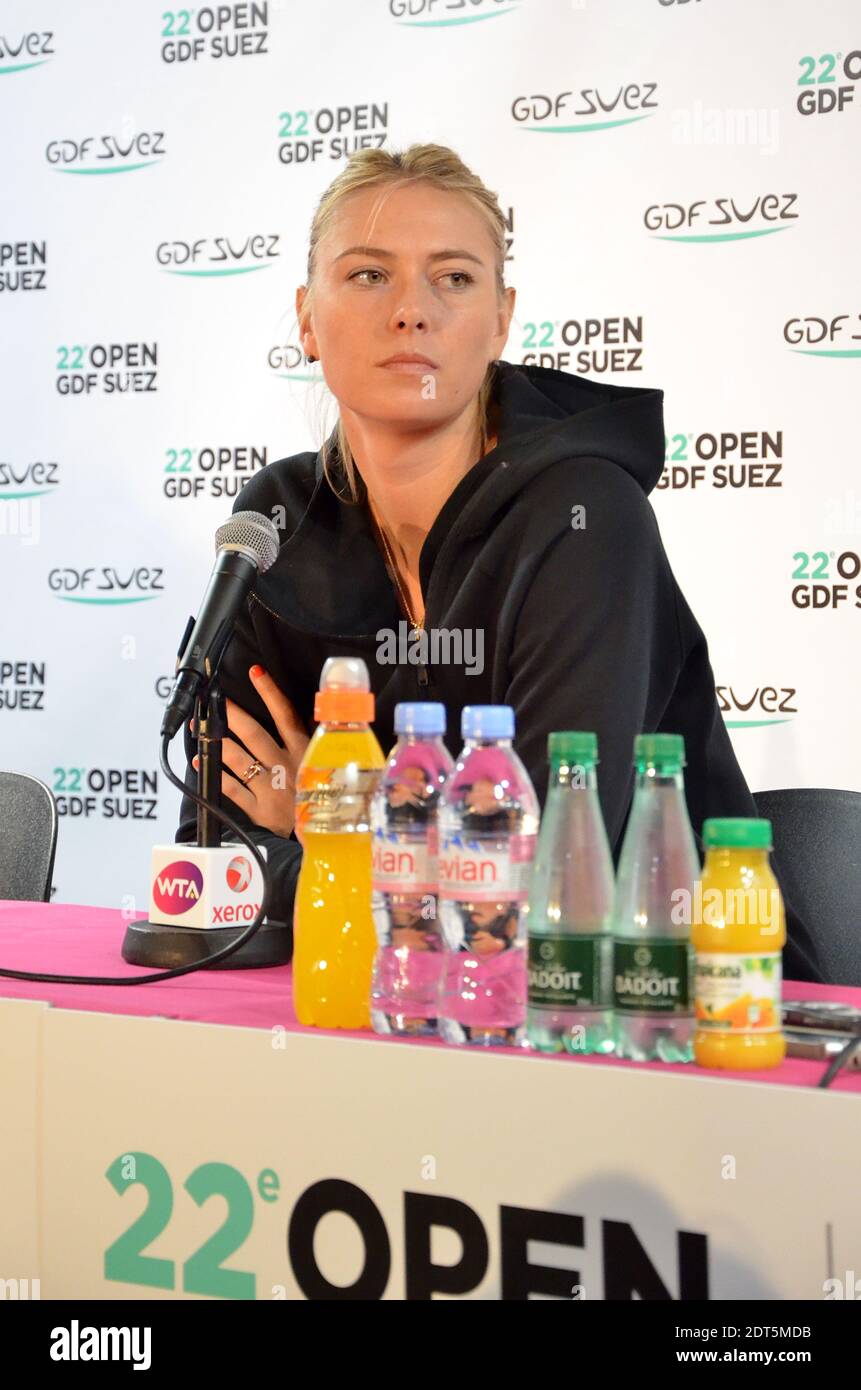 Russian tennis star Maria Sharapova gives a press conference at the WTA