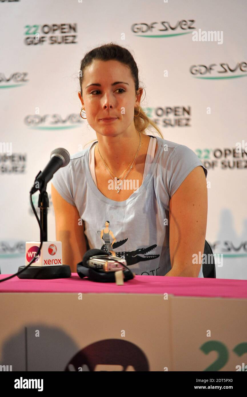 France's Alize gives a press conference at the WTA Open GDFSuez