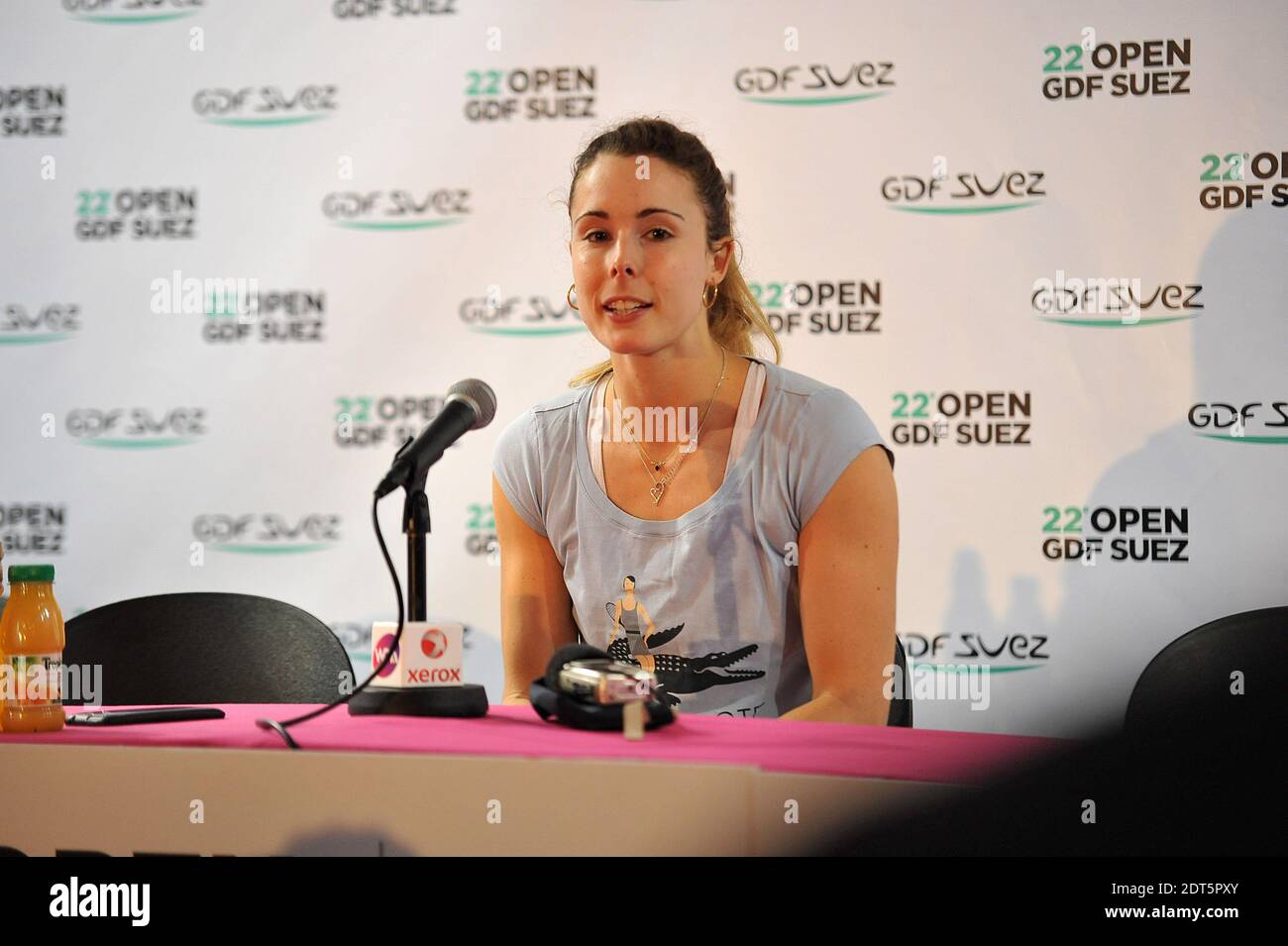France's Alize gives a press conference at the WTA Open GDFSuez