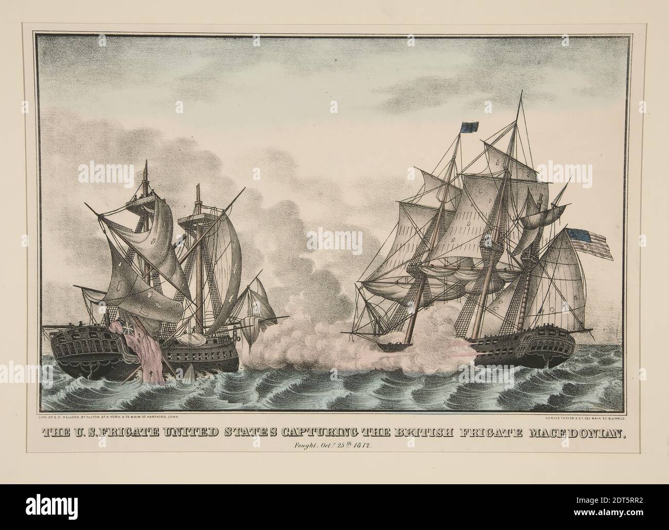 Artist: Horace Thayer, American, born 1811, After: Elijah C. Kellogg, American, 1811–1881, The U.S. Frigate United States capturing the British Frigate Macedonian (no. 426), Lithograph colored by hand, sheet: 31.6 × 41.6 cm (12 7/16 × 16 3/8 in.), Made in United States, American, 19th century, Works on Paper - Prints Stock Photo