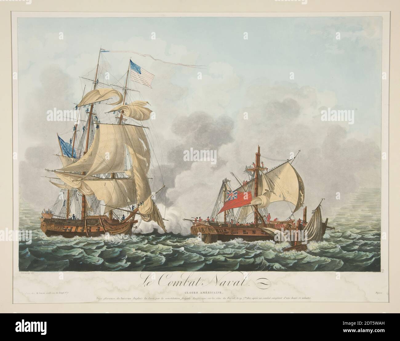 After: Ambroise Louis Garneray, French, 1783–1857, Le Combat Naval Constitution (first state), Aquatint, by Coquerel, sheet: 43 × 54.5 cm (16 15/16 × 21 7/16 in.), Made in France, French, 19th century, Works on Paper - Prints Stock Photo