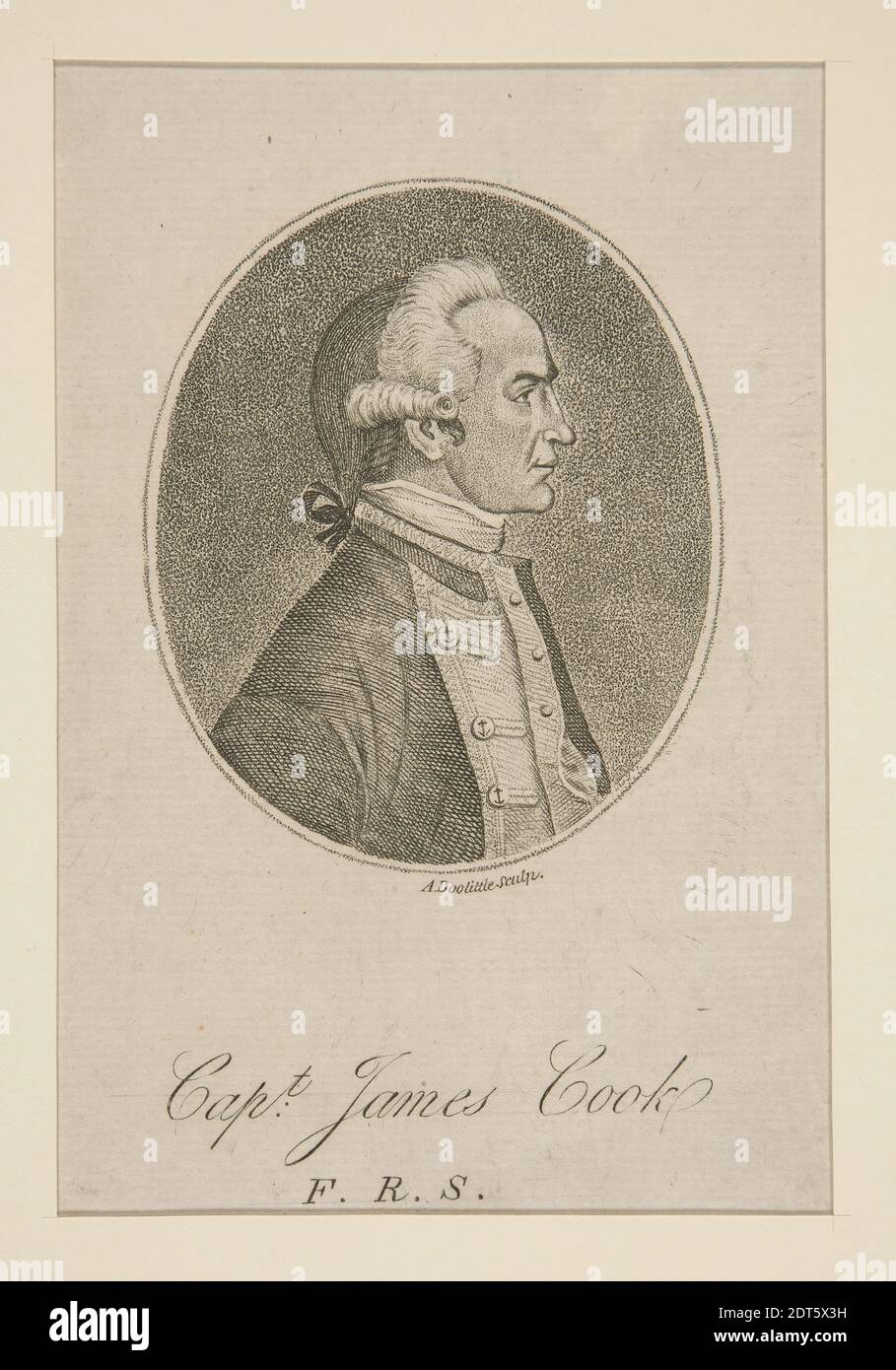 Engraver: Amos Doolittle, American, 1754–1832, Connecticut Magazine, - Captain James Cook F.R.S., Stipple engraving, black and white, sheet: 21.4 × 13 cm (8 7/16 × 5 1/8 in.), Made in United States, American, 18th century, Works on Paper - Prints Stock Photo
