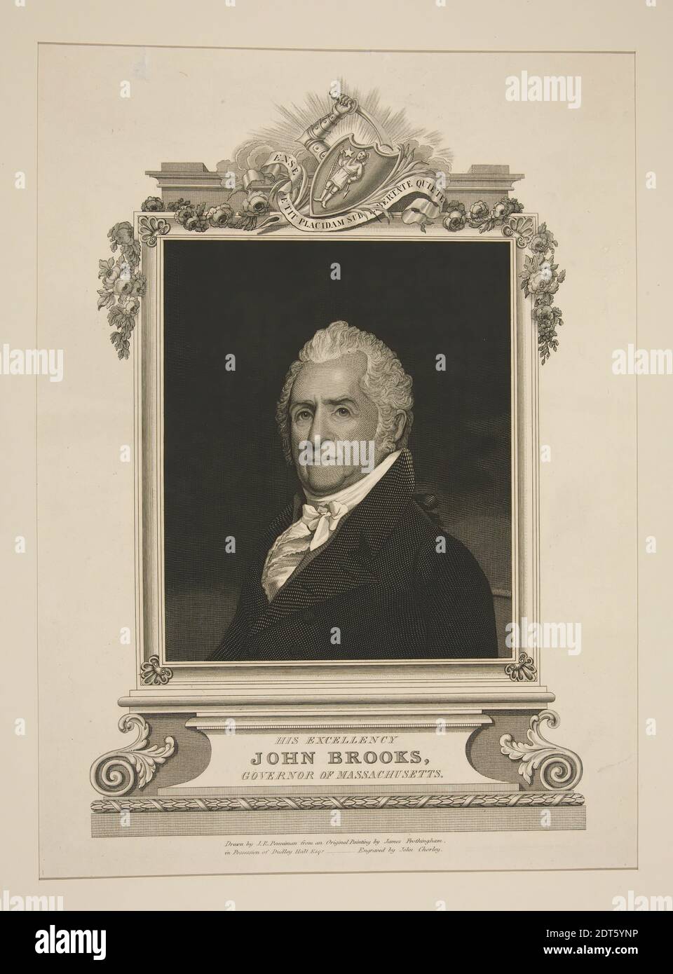 Artist: Josiah Harmar Penniman, After: James Frothingham, American, 1786–1864, Engraver: John Chorley, American, His Excellency John Brooks, Line engraving, black and white, only state, sheet: 35.8 × 27 cm (14 1/8 × 10 5/8 in.), Made in United States, American, 19th century, Works on Paper - Prints Stock Photo