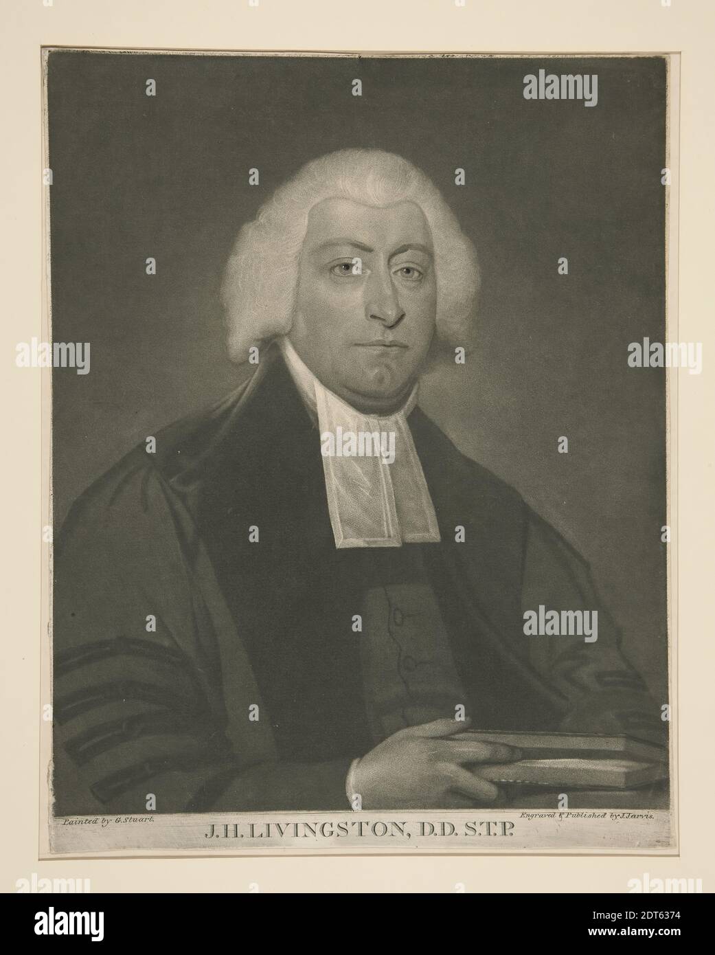 Engraver: John Wesley Jarvis, American, born England, 1780–1840, After: Gilbert Stuart, American, 1755–1828, J.H. Livingston, D.D., S.T.P., Mezzotint engraving, black and white, sheet: 26.4 × 20.8 cm (10 3/8 × 8 3/16 in.), Made in United States, American, 18th century, Works on Paper - Prints Stock Photo