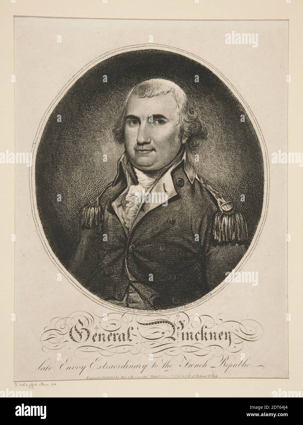 Engraver: James Akin, American, ca. 1773–1846, Engraver: William Henry Harrison Jr.After: James Earl, American, 1761–1796, General Pinckney (chas. Cotesworth), Stipple engraving, sheet: 32.8 × 24 cm (12 15/16 × 9 7/16 in.), Made in United States, American, 18th century, Works on Paper - Prints Stock Photo