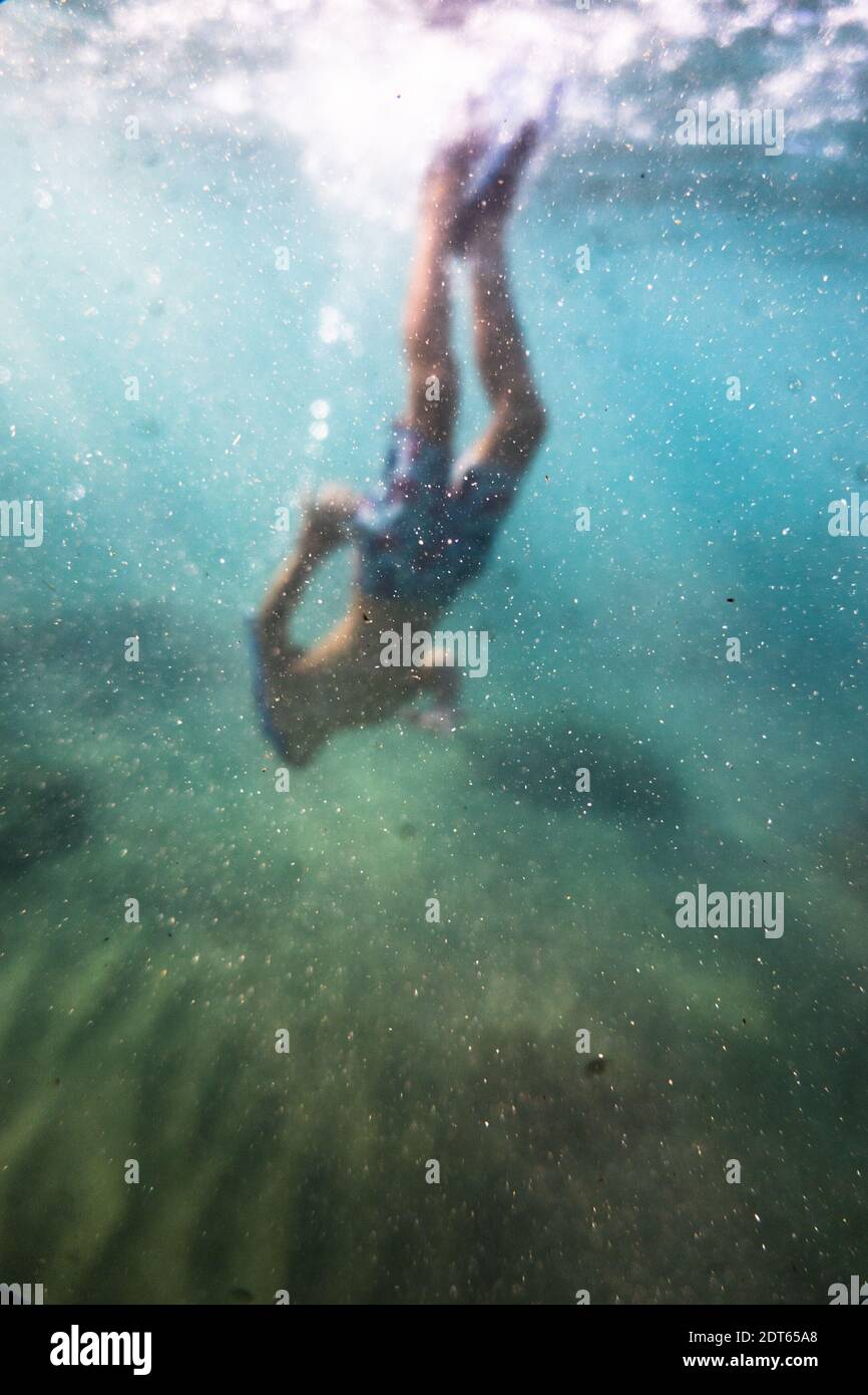 Young boy snorkeling underwater Stock Photo Alamy
