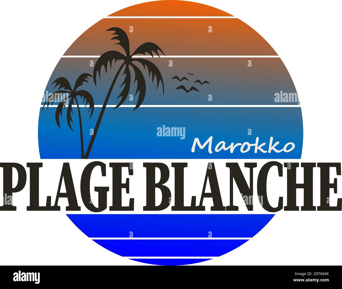 Plage Blanche MAROKKO palm tree dune logo on a white background Stock Vector