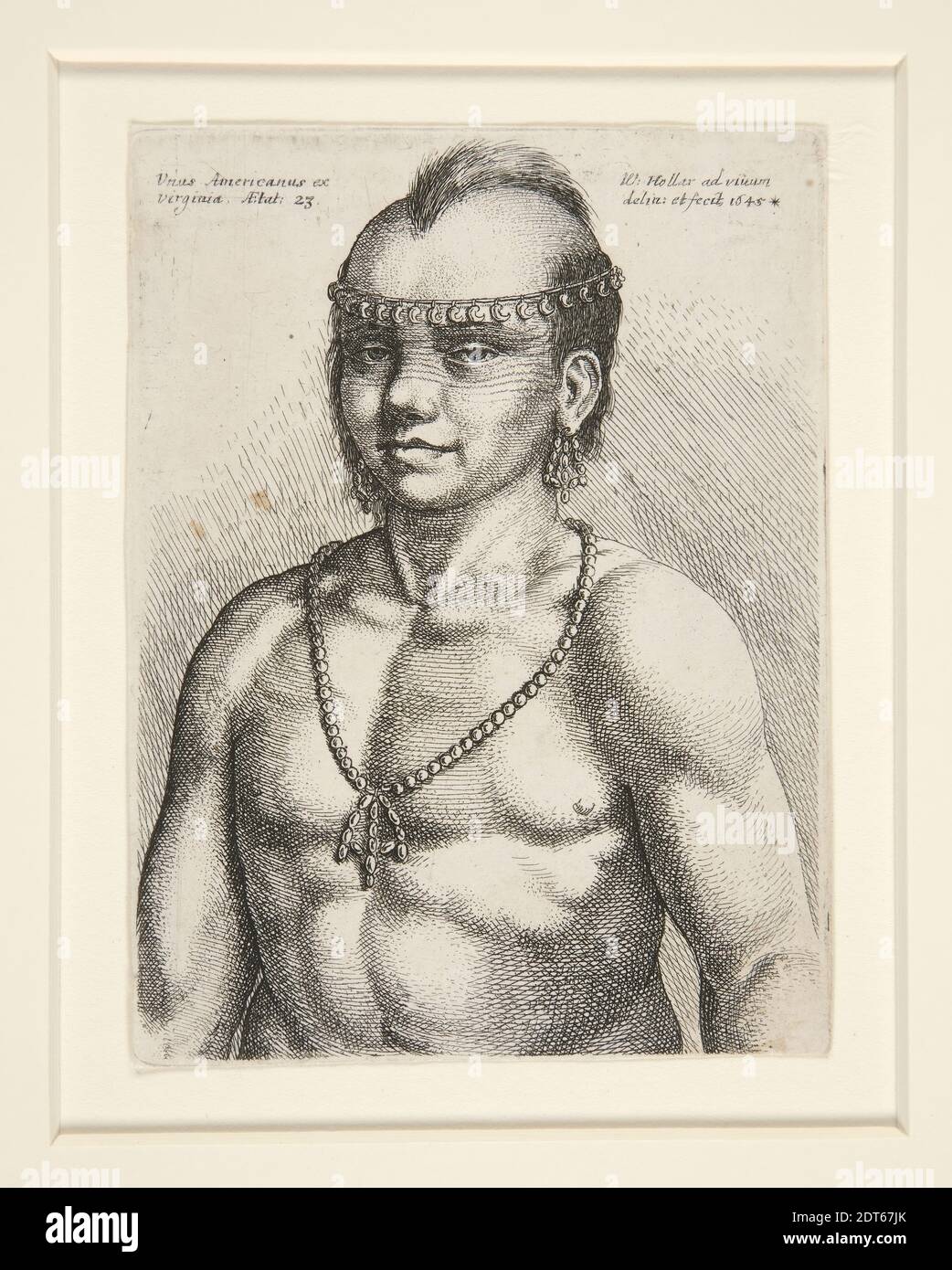 Artist: Wenceslaus Hollar, Bohemian, 1607–1677, Native American Indian, or A Twenty-Three-Year-Old Virginian Algonquian, Etching, 10.2 × 7.7 cm (4 × 3 1/16 in.), Made in Bohemia, Czech Republic, Bohemian, 17th century, Works on Paper - Prints Stock Photo