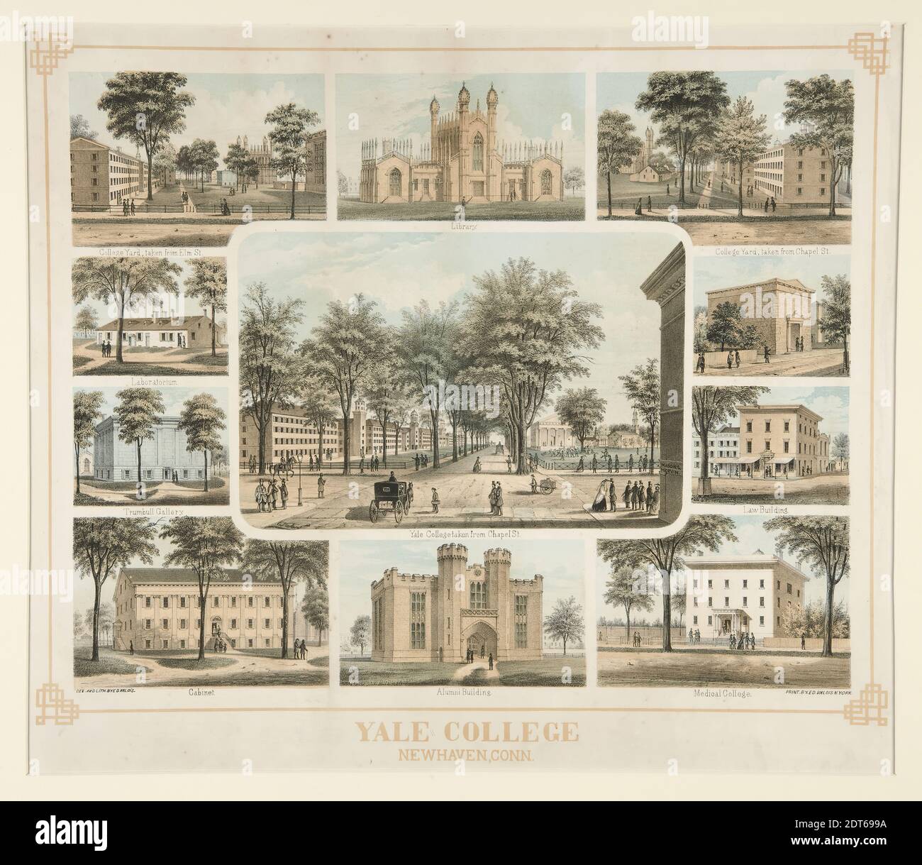 Artist: Edward Valois, American, active 1840–60, Yale College, New Haven, Conn., Lithograph hand colored, 35.1 × 44.5 cm (13 13/16 × 17 1/2 in.), Made in United States, Depicted New Haven, Connecticut, American, 19th century, Works on Paper - Prints Stock Photo