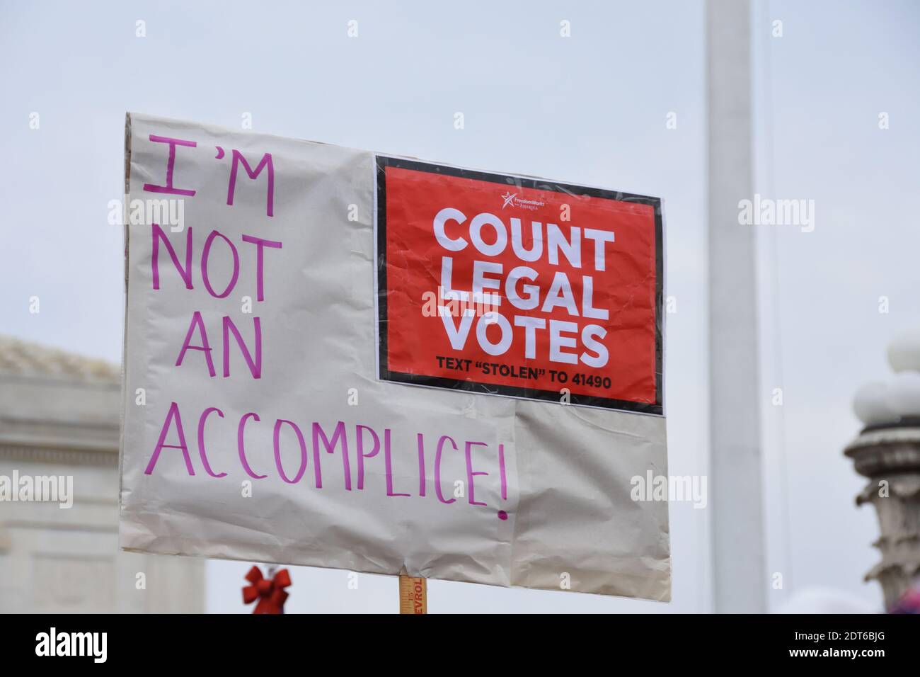 Washington DC. March for Trump to demand election transparency and integrity at US Supreme Court. Close-up political sign ‘Count legal votes’. Stock Photo