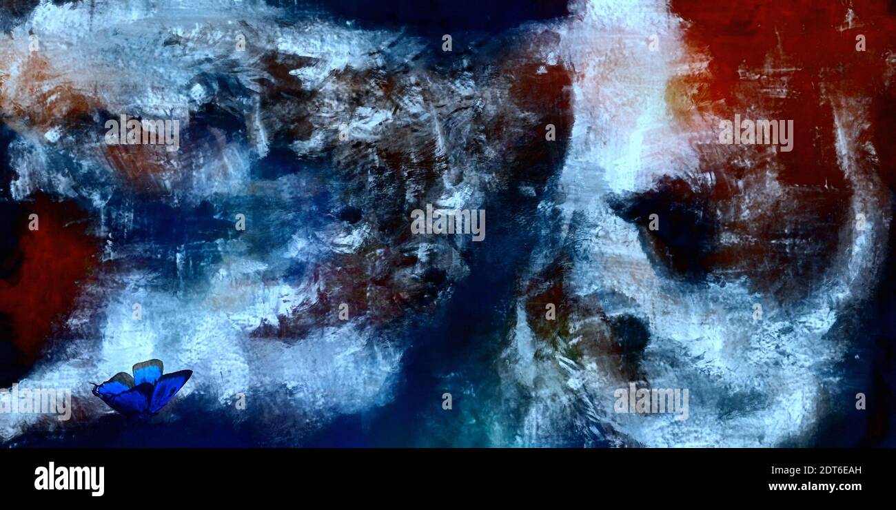 Download Abstract Colorful Painting In Muted Colors Blue Butterfly 3d Rendering Stock Photo Alamy