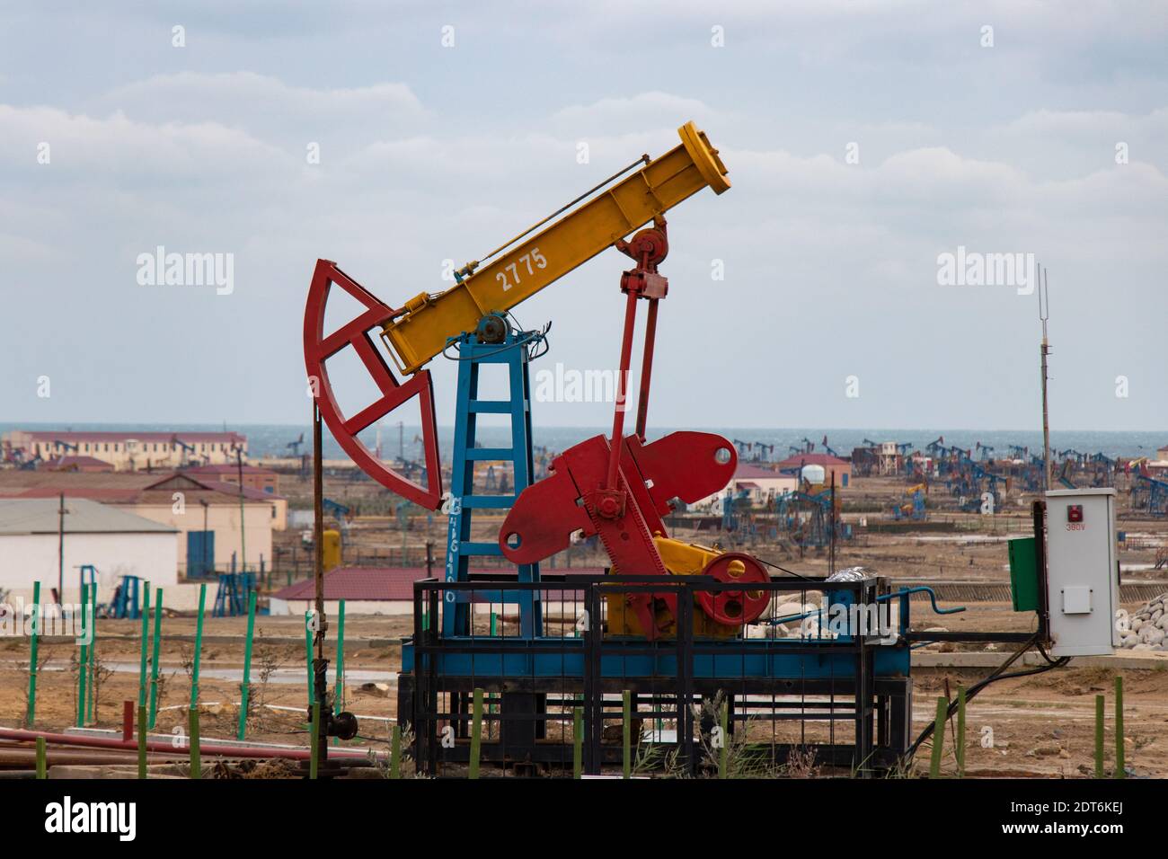 The oil pump, industrial equipment. Energy resources. Oil field. Stock Photo