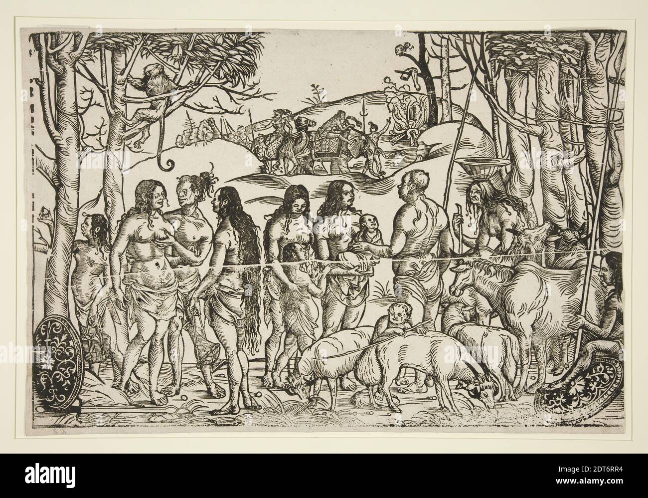 Artist, copy after: Hans Burgkmair the Elder, German, 1473–1531, Hottentots with herd, 16th century, Woodcut, block: 26.5 cm (10 7/16 in.), Made in Germany, German, 16th century, Works on Paper - Prints Stock Photo