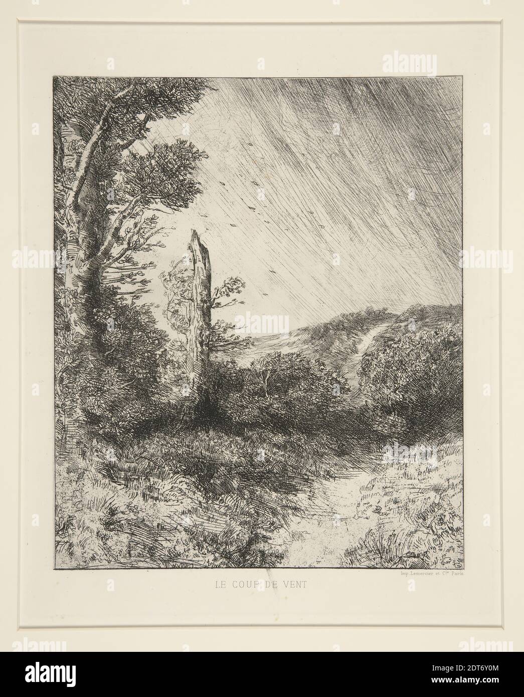 Artist: Alphonse Legros, French, 1837–1911, Le Coup de Vent (The Gust of Wind), Etching, platemark: 25.9 × 20.6 cm (10 3/16 × 8 1/8 in.), French, 19th century, Works on Paper - Prints Stock Photo