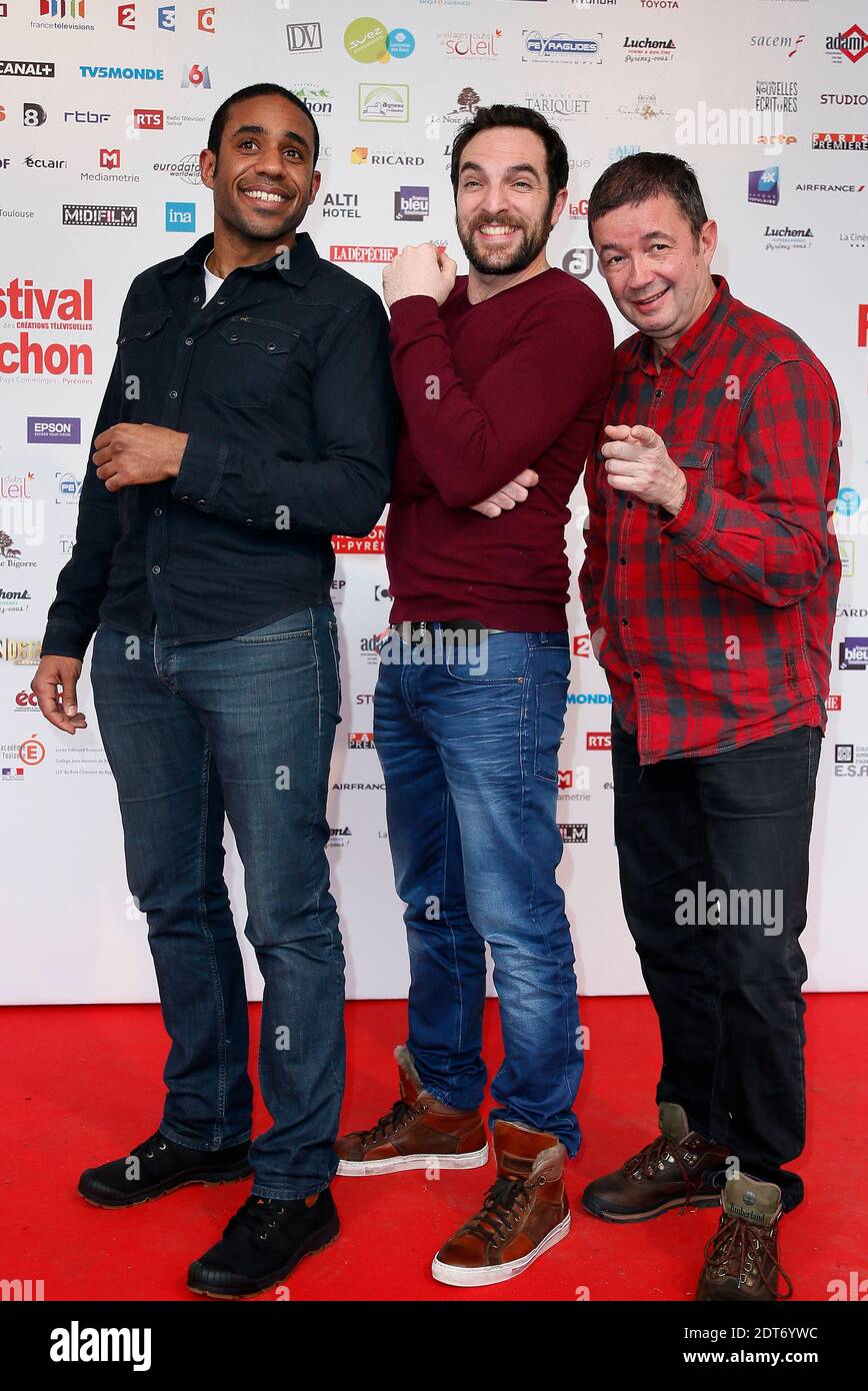 David Mora, Frederic Bouraly and Loup Denis Elion of Scenes de menage team attending the 16th Luchon International Television Film Festival in Luchon, French Pyrenees, France on February 14, 2014. Photo by Patrick Bernard/ABACAPRESS.COM Stock Photo