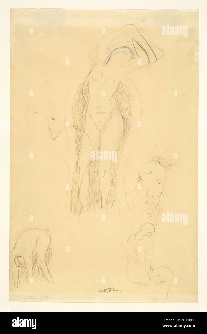 Artist: Odilon Redon, French, 1840–1916, Sheet of studies (Nu et Profil Barbu or Feuille d’Etudes avec Nu Feminin), Pen and ink and graphite, sheet: 20.6 × 13.2 cm (8 1/8 × 5 3/16in.), Made in France, French, 19th century, Works on Paper - Drawings and Watercolors Stock Photo