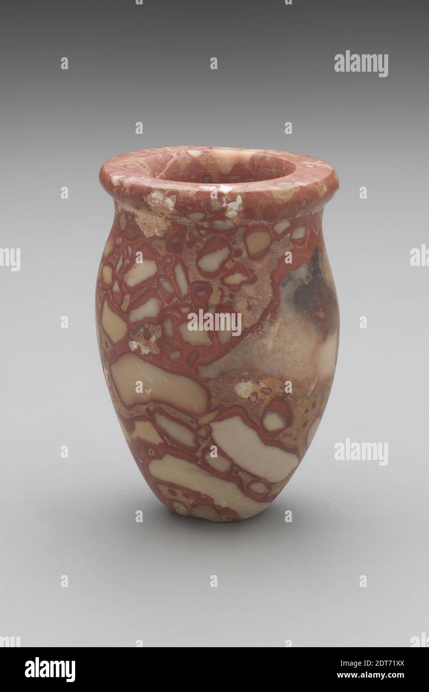 Stone Vase, Breccia, 7 cm (2 3/4 in.), Egyptian, Old Kingdom, Containers - Stone Stock Photo