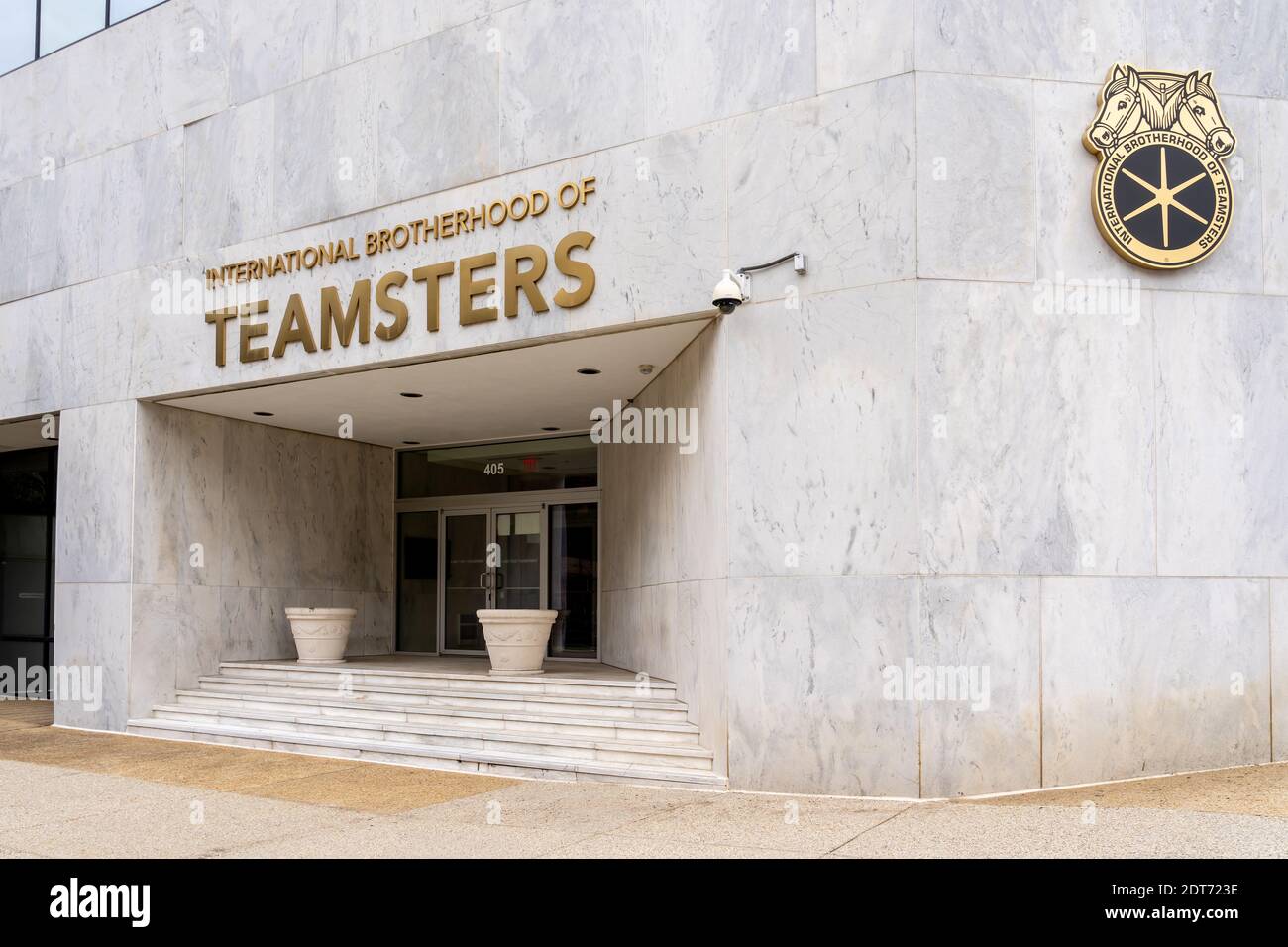 Sign of International Brotherhood of Teamsters (IBT) at the entrance of its office in Washington, DC. Stock Photo