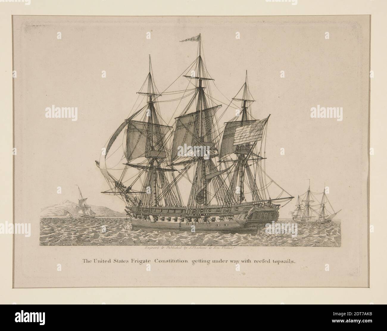 Engraver: Unknown, The United States Frigate Constitution getting under way, Etching and engraving, sheet: 22 × 27.5 cm (8 11/16 × 10 13/16 in.), Made in United States, American, 19th century, Works on Paper - Prints Stock Photo