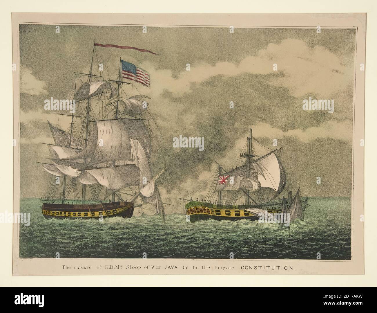Lithographer: D. W. Kellogg &amp; Co., American, The Capture of H.B.M.’s Sloop of War Java by the U.S. Frigate Constitution, Lithograph, hand colored, sheet: 28 × 37.7 cm (11 × 14 13/16 in.), Made in United States, American, 19th century, Works on Paper - Prints Stock Photo