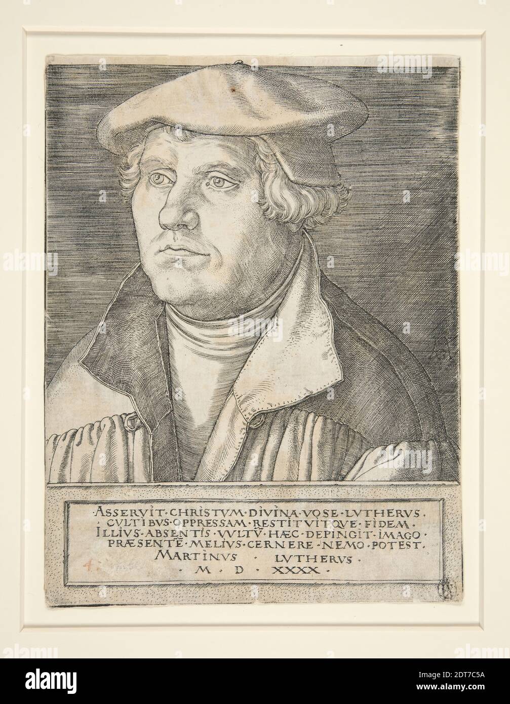 Artist: Heinrich Aldegrever, Germany, 1502–1555/61, Martin Luther (1483-1546), Engraving, 16.7 × 12.7 cm (6 9/16 × 5 in.), Made in Germany, German, 16th century, Works on Paper - Prints Stock Photo