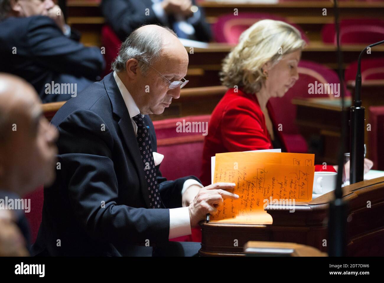 Foreign Affairs Minister Laurent Fabius portrayed attending a debate at the Senate about the extension of the 'Sangaris' Intervention in Central African Republic (RDC, Centrafrique) on february 25, 2013, in Paris, France. Photo by Romain Boe/ABACAPRESS.COM Stock Photo