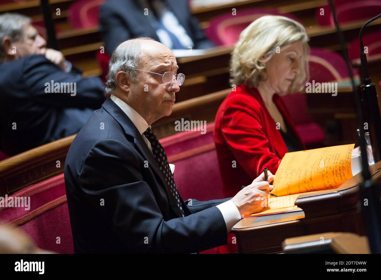 Foreign Affairs Minister Laurent Fabius portrayed attending a debate at the Senate about the extension of the 'Sangaris' Intervention in Central African Republic (RDC, Centrafrique) on february 25, 2013, in Paris, France. Photo by Romain Boe/ABACAPRESS.COM Stock Photo