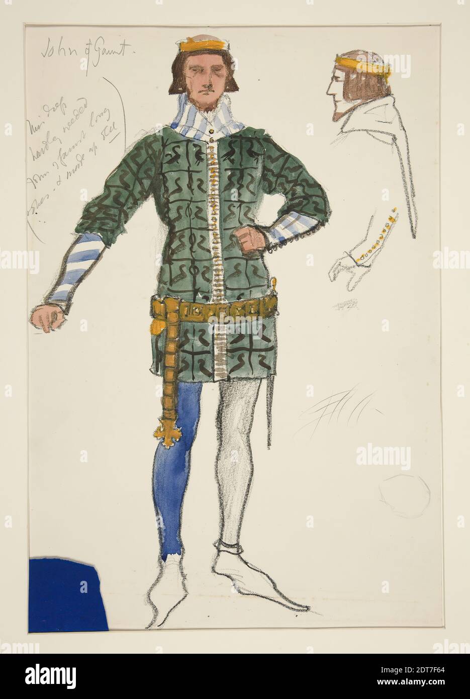 Artist: Edwin Austin Abbey, American, 1852–1911, M.A., 1897, John of Gaunt, costume sketch for Henry Irving’s Planned Production of King Richard II, Watercolor, charcoal, with fabric, White wove, 36.2 × 25.4 cm (14 1/4 × 10 in.), Made in United States, American, 19th century, Works on Paper - Drawings and Watercolors Stock Photo