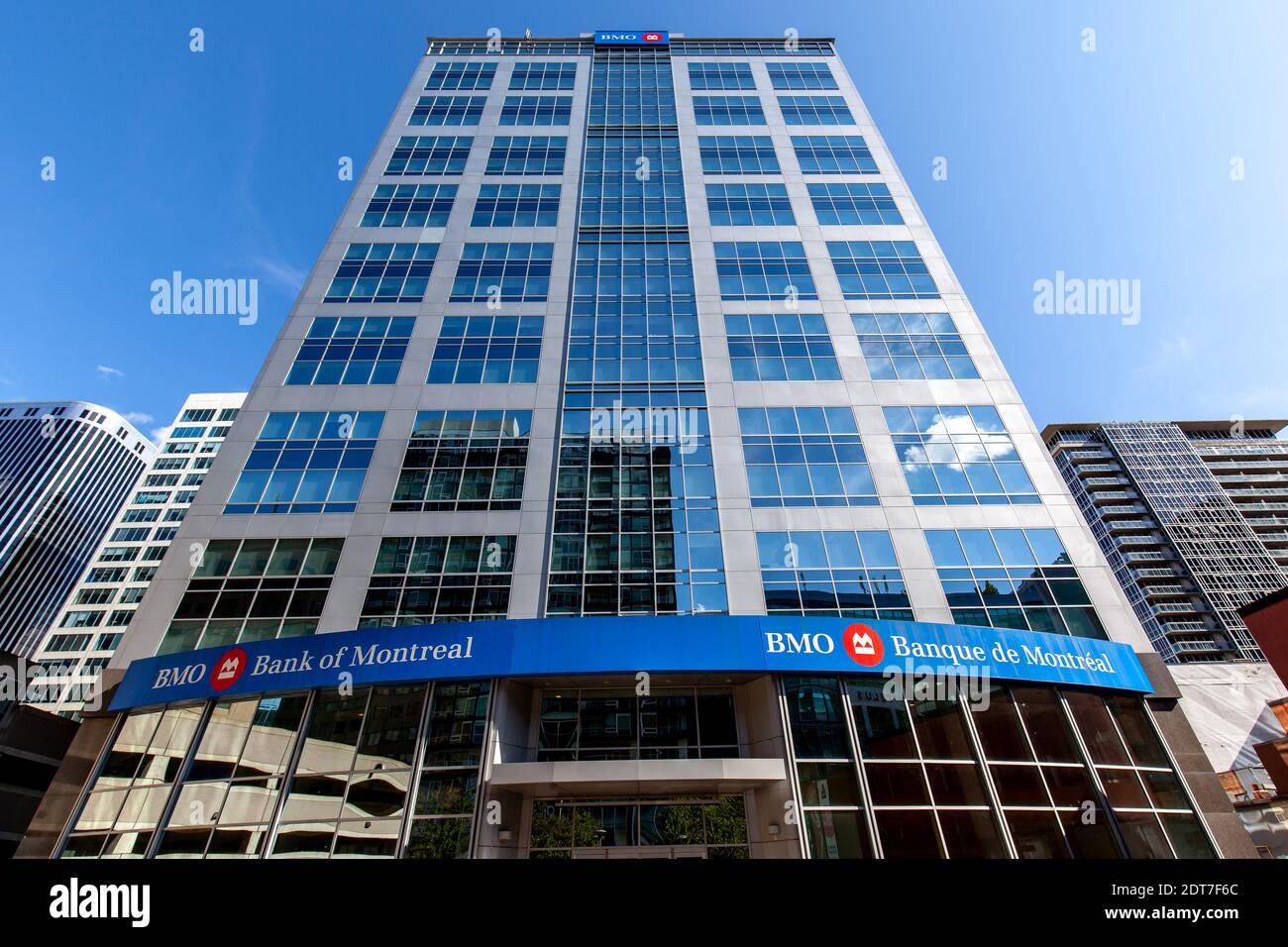 BMO Bank of Montreal sign on BMO Capital Center building in Ottawa Canada. Stock Photo