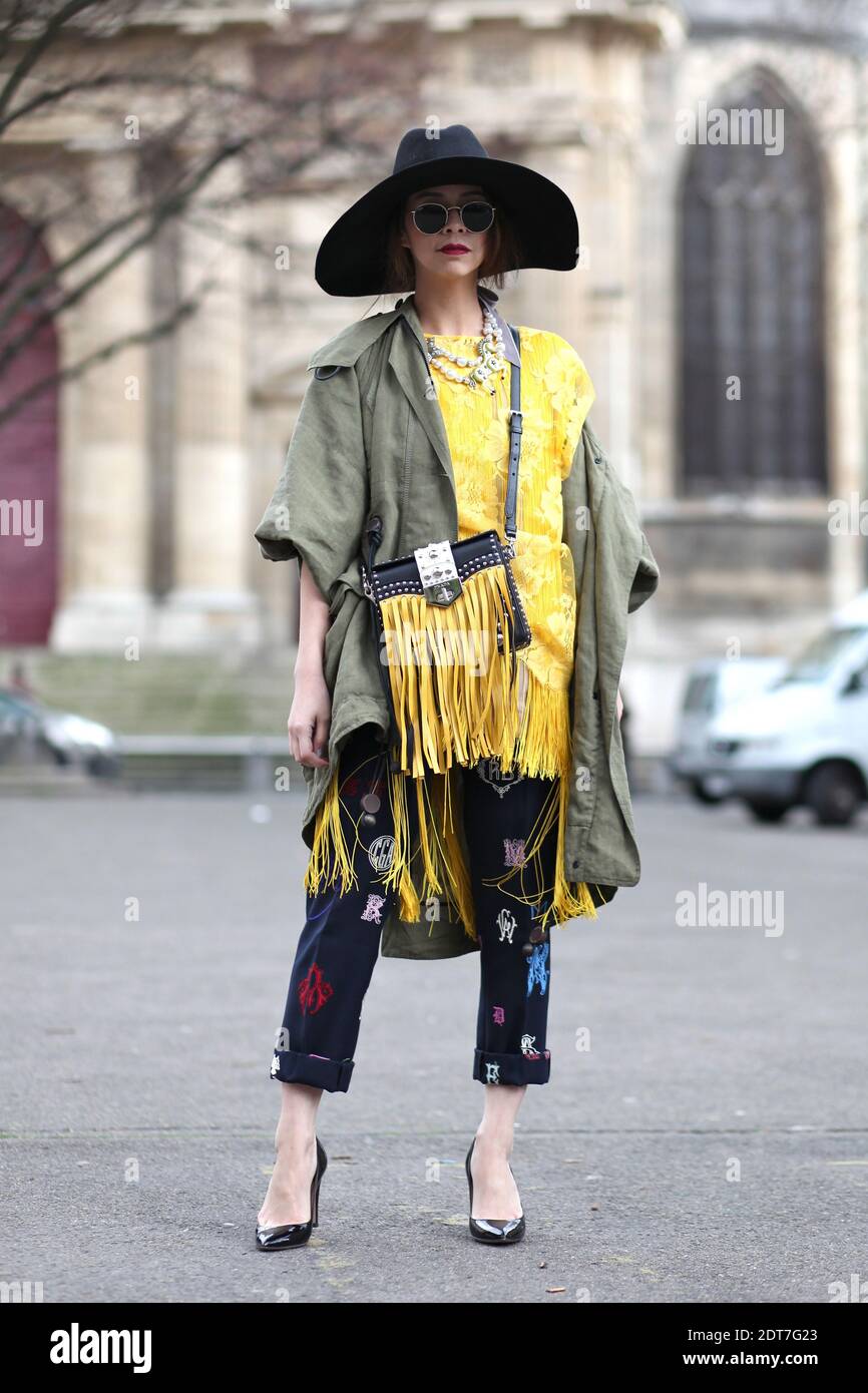 Ploy Chava arriving for Dries Van Noten Fall-Winter 2014-2015 Ready-to-Wear  show held at the City Hall, Paris, France on February 26th, 2014. She is  wearing Stella McCartney total look, Lanvin necklace and