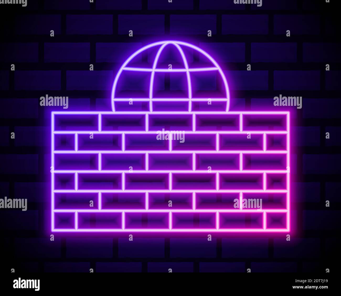 Glowing neon line Firewall, security wall icon isolated on brick wall background. Vector Illustration. Stock Vector