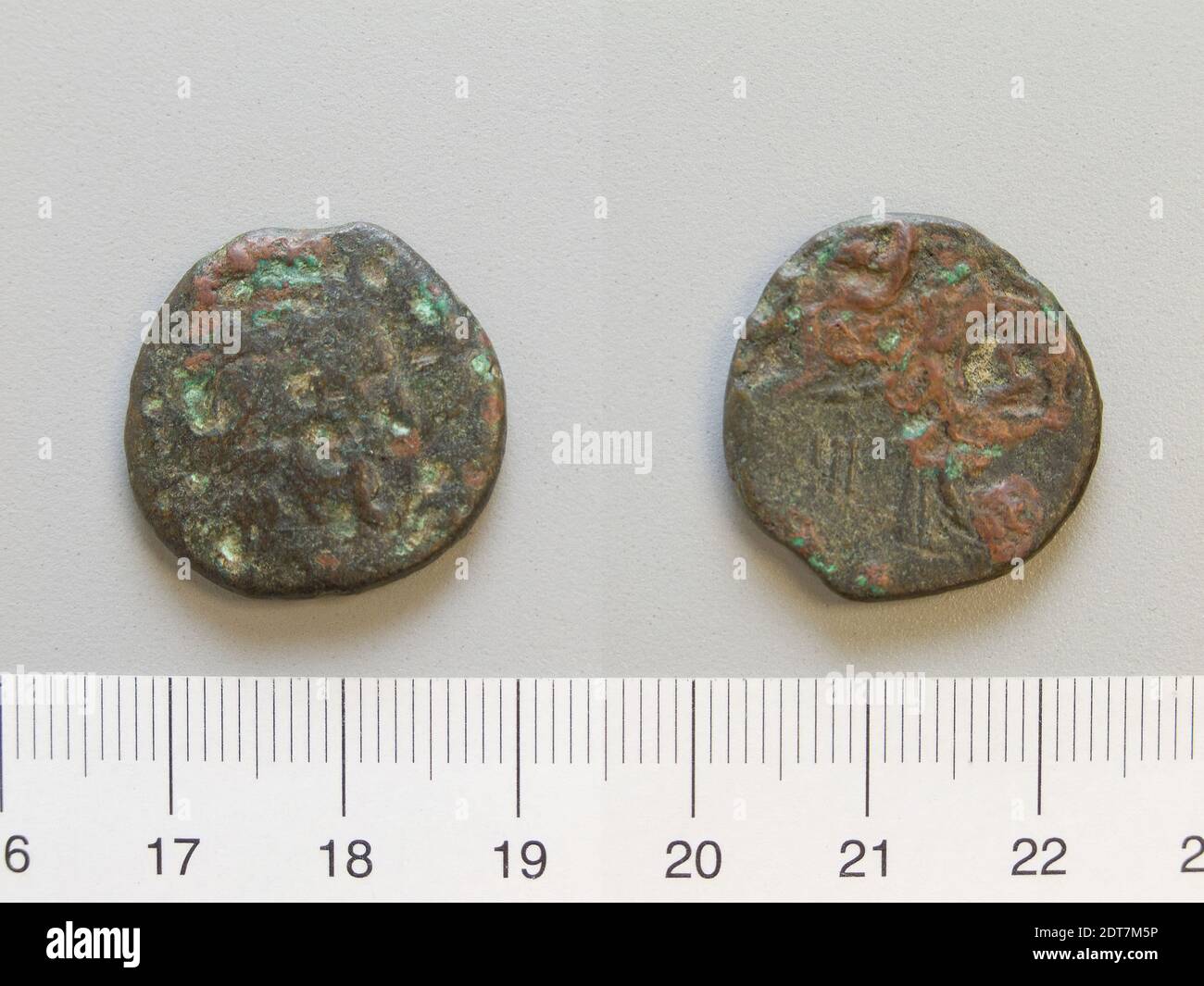 Mint: Rhegium, Tetras from Rhegium, 215–150 B.C., Bronze, 5.94 g, 4:00, 22 mm, Made in Rhegium, Greek, 3rd–2nd century B.C., Numismatics Stock Photo