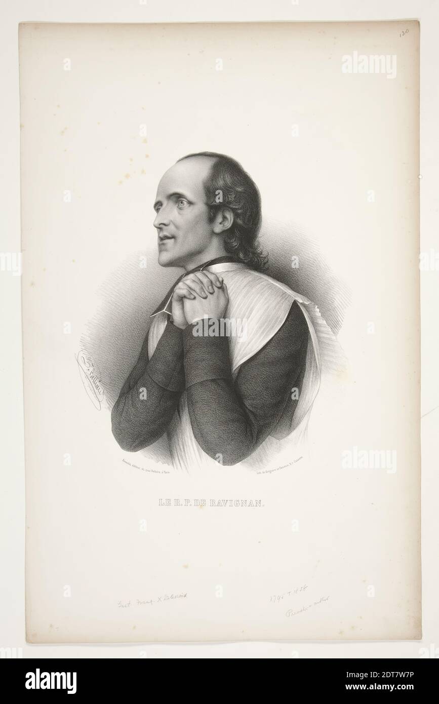 After: Zéphirin Félix Jean Marius Belliard, French, 1798–1843, Le R.P. de Ravignan, Lithograph by Gregoire et Deneux, Sheet: 150.2 × 32.2 cm (59 1/8 × 12 11/16in.), French, 19th century, Works on Paper - Prints Stock Photo